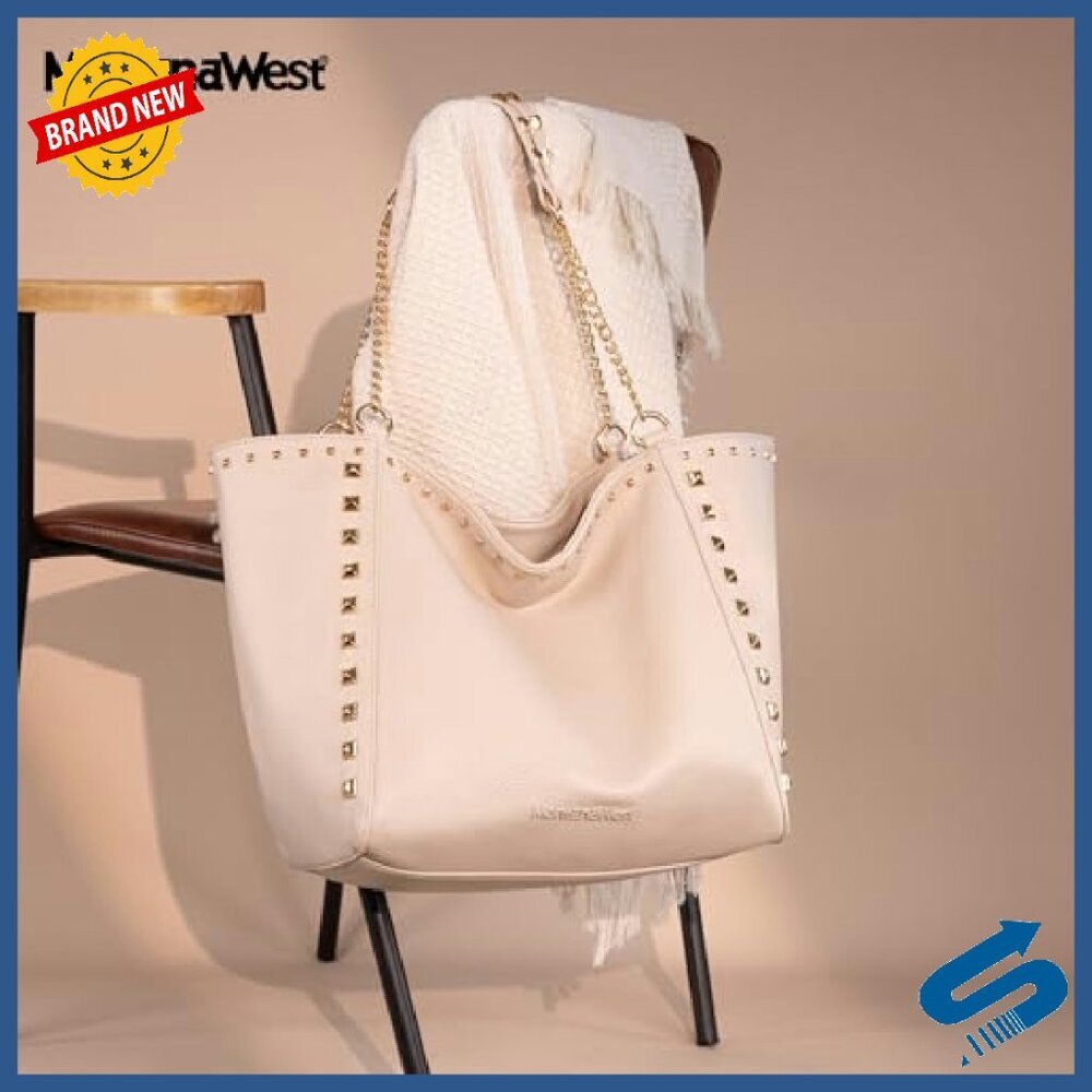 Oversized Vegan Leather Tote Bag with Chain Handle - Large Capacity - Picture 4 of 8